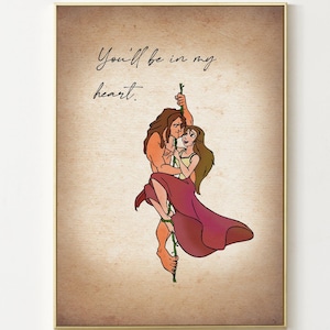 You&#39;ll be in my heart ... Tarzan Poster Jane and Tarzan Princess Print Nursery Kids Room Wall Decor Printable Download
