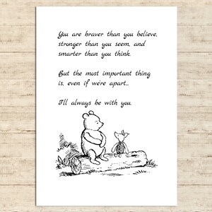 You are braver than you believe, stronger than you seem, and smarter... Winnie the Pooh Quote Poster Gift Print Nursery Baby Decor Download