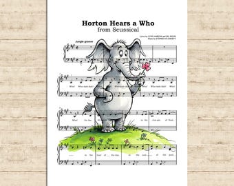 Seussical Musical Poster Horton Hears a Who Music Sheet Art Print Kids Room Wall Decor Printable Download