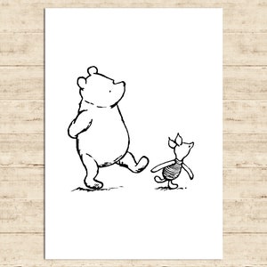 Piglet and Winnie the Pooh Poster Classic Vintage Printable Nursery Print Gift Baby Room Art Wall Decor Instant Digital Download