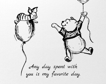 Portachiavi In Vetro Winnie The Pooh Con Frase Romantica: Un Giorno Con Te è Il Mio Giorno Preferito