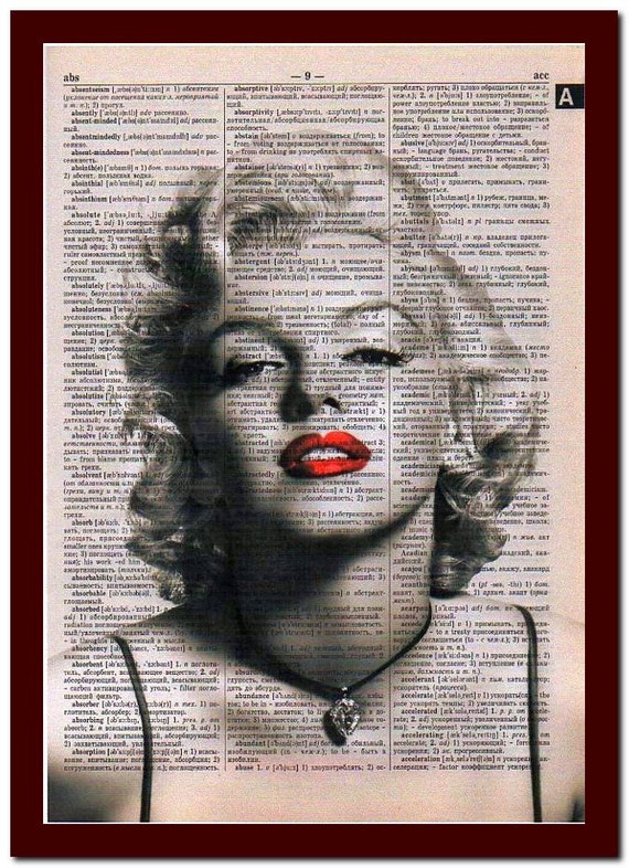 MARILYN MONROE ART DESIGN UPCYCLED VINTAGE DICTIONARY PAGE WALL ART PRINT!