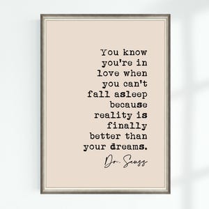 Dr. Seuss Zitat Druck You know you're in love when you can't fallänes einschlafen ...Berühmte Zitate Poster Wandkunst druckbares Dekor