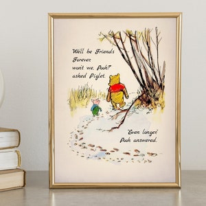 We&#39;ll be Friends Forever, won&#39;t we, Pooh?... Winnie the Pooh Quote Color Poster Vintage Wall Art Nursery Decor 3017
