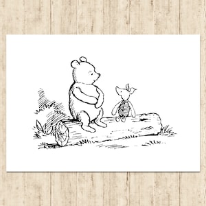 Piglet and Winnie the Pooh Poster Classic Vintage Printable Nursery Print Gift Baby Room Art Wall Decor Instant Digital Download