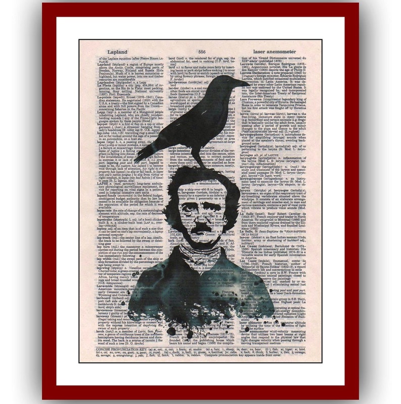 Edgar Allan Poe Poster Watercolor Print Raven Poster | Etsy