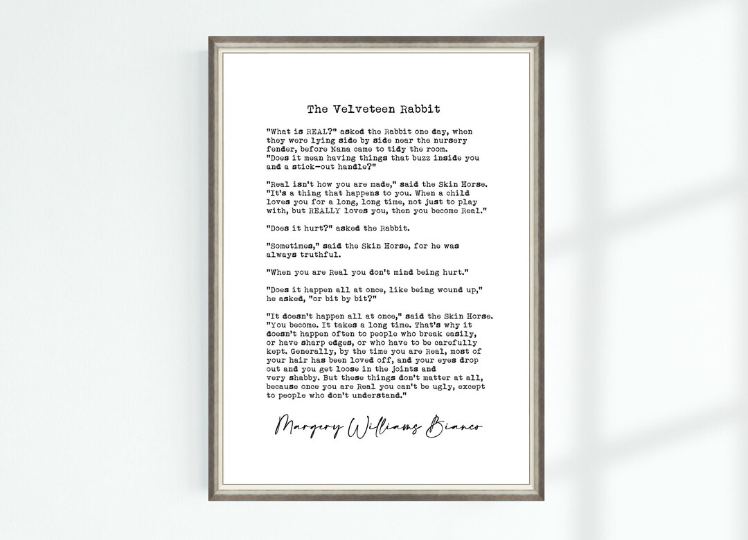 Margery Williams Bianco Quote Poster the Velveteen Rabbit Poem Wedding