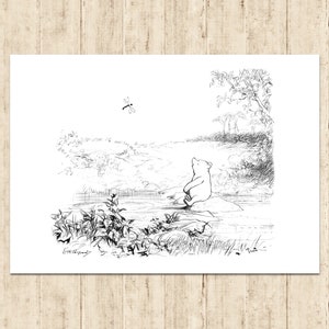 Winnie the Pooh lápiz dibujo cartel clásico vintage imprimible vivero impresión regalo bebé habitación arte pared decoración descarga digital instantánea