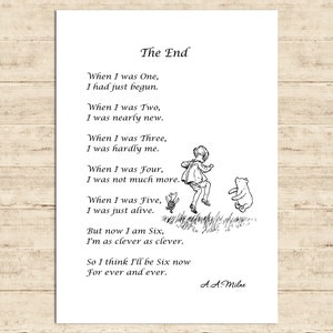 The End Poems When I was One, I had just begun. When I was...Winnie the Pooh Quote Poster Gift Print Nursery Baby Decor Download