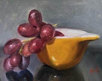 Grapes oil painting original art still life artwork ideal for kitchen or gift.