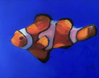 Original oil painting Clown Fish Minimalist Contemporary Artwork. J Smith.