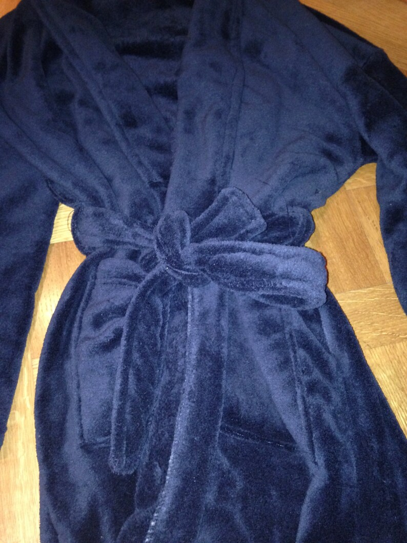 Navy Blue Plush Robe 100 Thread Colors to Choose From Customized by Wrapped In A Cloud