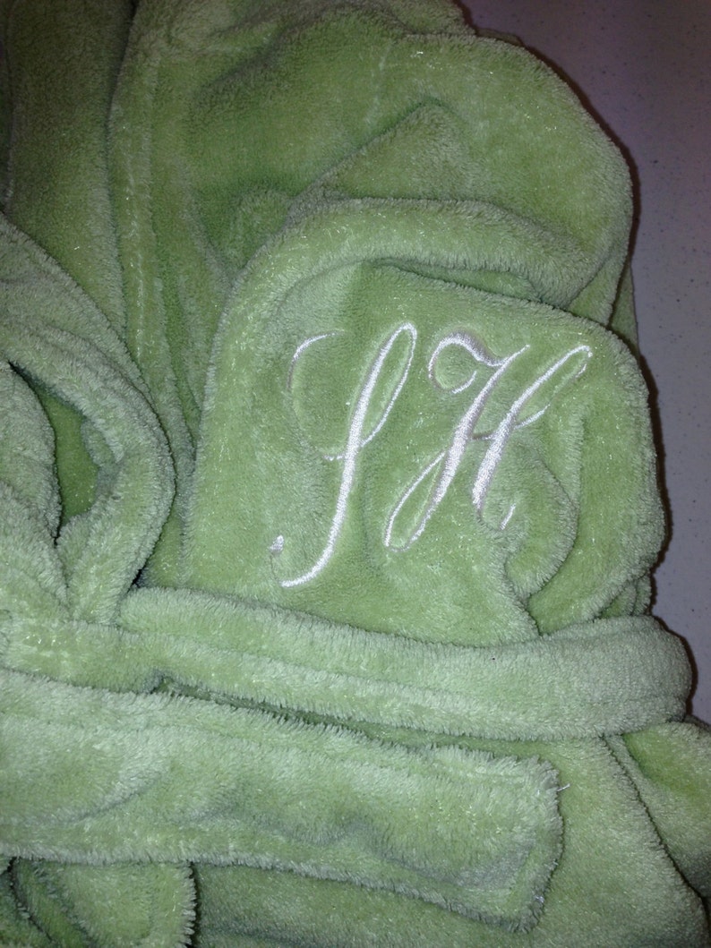 Plush GREEN Womens Spa Bath Robe 100 Thread Colors to Choose From Personalize It Wrapped In A Cloud image 3