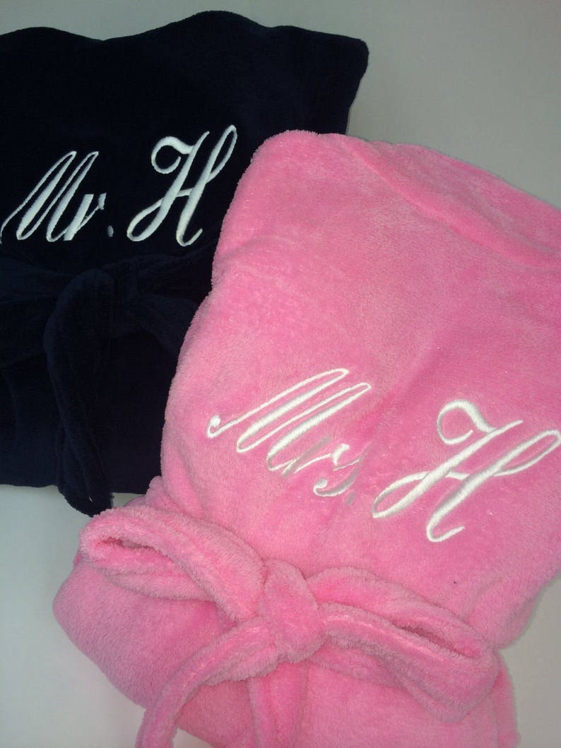 SET OF 2 Monogrammed Robes Plush Bathrobe Monogrammed His and Hers Robes, Mr. and Mrs. Robes, His and Hers Sets image 2