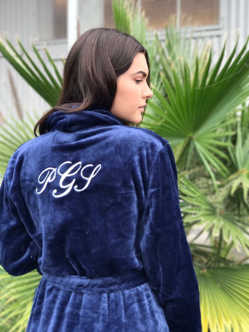 NAVY BLUE Plush Bathrobe Monogrammed His and Hers Robes Mr. Etsy Canada