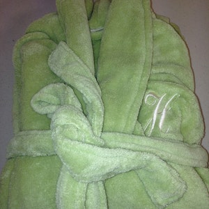 Plush GREEN Womens Spa Bath Robe 100 Thread Colors to Choose From Personalize It Wrapped In A Cloud image 5