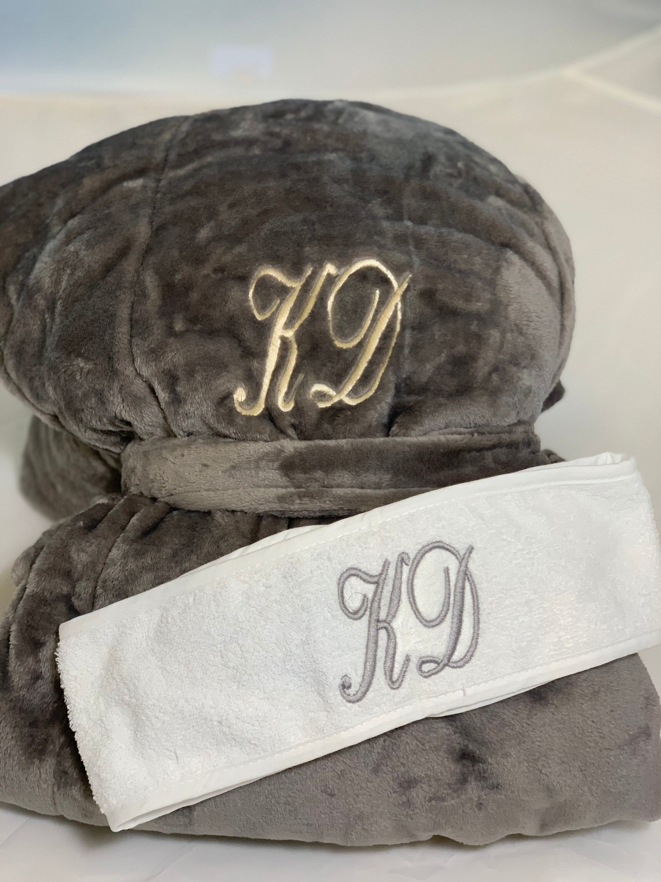 LIGHT GREY Plush Bathrobe Personalized Robe, Monogrammed His and Hers Robes, Mr. and Mrs. Robes