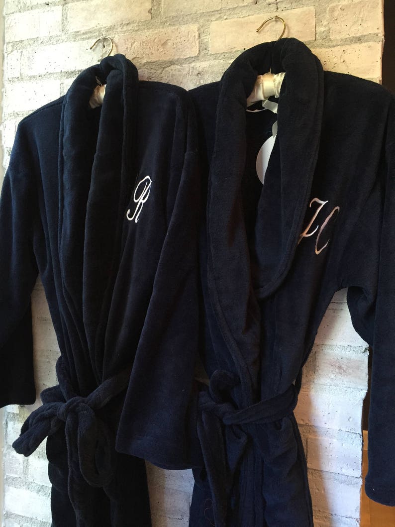 NAVY BLUE Plush Bath Robe Monogrammed His and Hers Robes Etsy