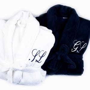 SET OF 2 Monogrammed Robes Plush Bathrobe Monogrammed His and Hers Robes, Mr. and Mrs. Robes, His and Hers Sets image 1