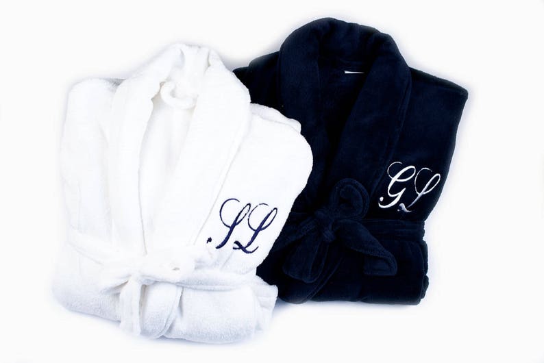 SET OF 2 Monogrammed Robes Plush Bathrobe Monogrammed His and Hers Robes, Mr. and Mrs. Robes, His and Hers Sets image 1