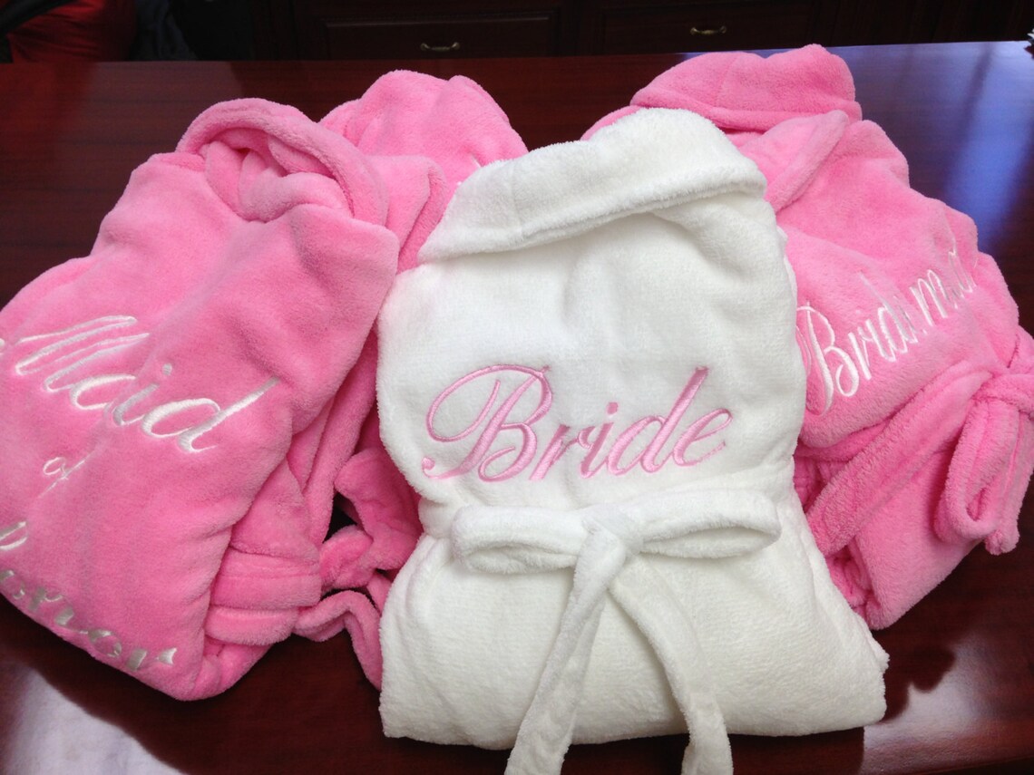 Set of 3 Monogrammed Bath Robes His and Hers, Mr. and Mrs., Bride Robe, Bridesmaid Robe, Maid of
