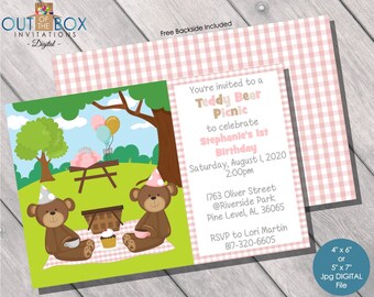 DIGITAL, Teddy Bears Picnic Invite, Teddy Bear Picnic Invitation, Girl Boy Birthday Party, Teddy Bear Picnic 1st Birthday Party, Bear, Teddy