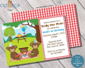 DIGITAL, Teddy Bear Picnic Invitation, Teddy Bears Picnic Invite, Girl Boy Birthday Party, Teddy Bear Picnic 1st Birthday Party, Bear, Teddy