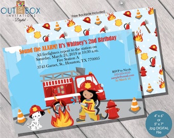 Firefighter Invitation, Digital, Birthday Invitation, Fireman, Fire Truck, Girl Birthday, Fireman Party, Printable, Print Yourself, Jpeg