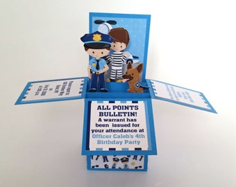 Police Birthday, Police Invitation, Police Invitation, Cop, Policeman, Police Officer,  Boxcard, Pop up Card, Unique Invitation, 3D