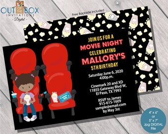 Movie Birthday Invite, Movie Night, Movie Party, Movie Party Invite, Movie Birthday DIGITAL, Print at home, Girl Boy Birthday Party, Popcorn