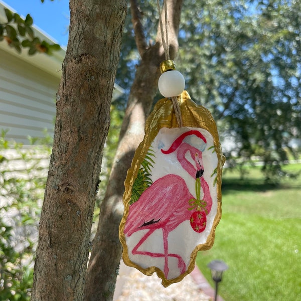 Oyster Shell Ornament, Shell Ornament, Beach Art, Gift, Handpainted, Snowman, Nutcracker, Oyster, Flamingo, Topiary, Gifted, Decorator, Bow