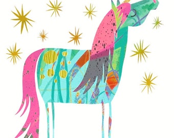 Sparkle Unicorn - Cute Art Print - Happy Illustration - Kids Room - Nursery Art