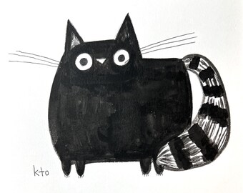 Ringtail Cat Inky ORIGINAL 6.5" x 6.5" Artwork