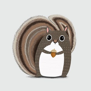 Cute Squirrel Art Print - Squirrel Illustration - Collage Art