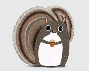 Cute Squirrel Art Print - Squirrel Illustration - Collage Art