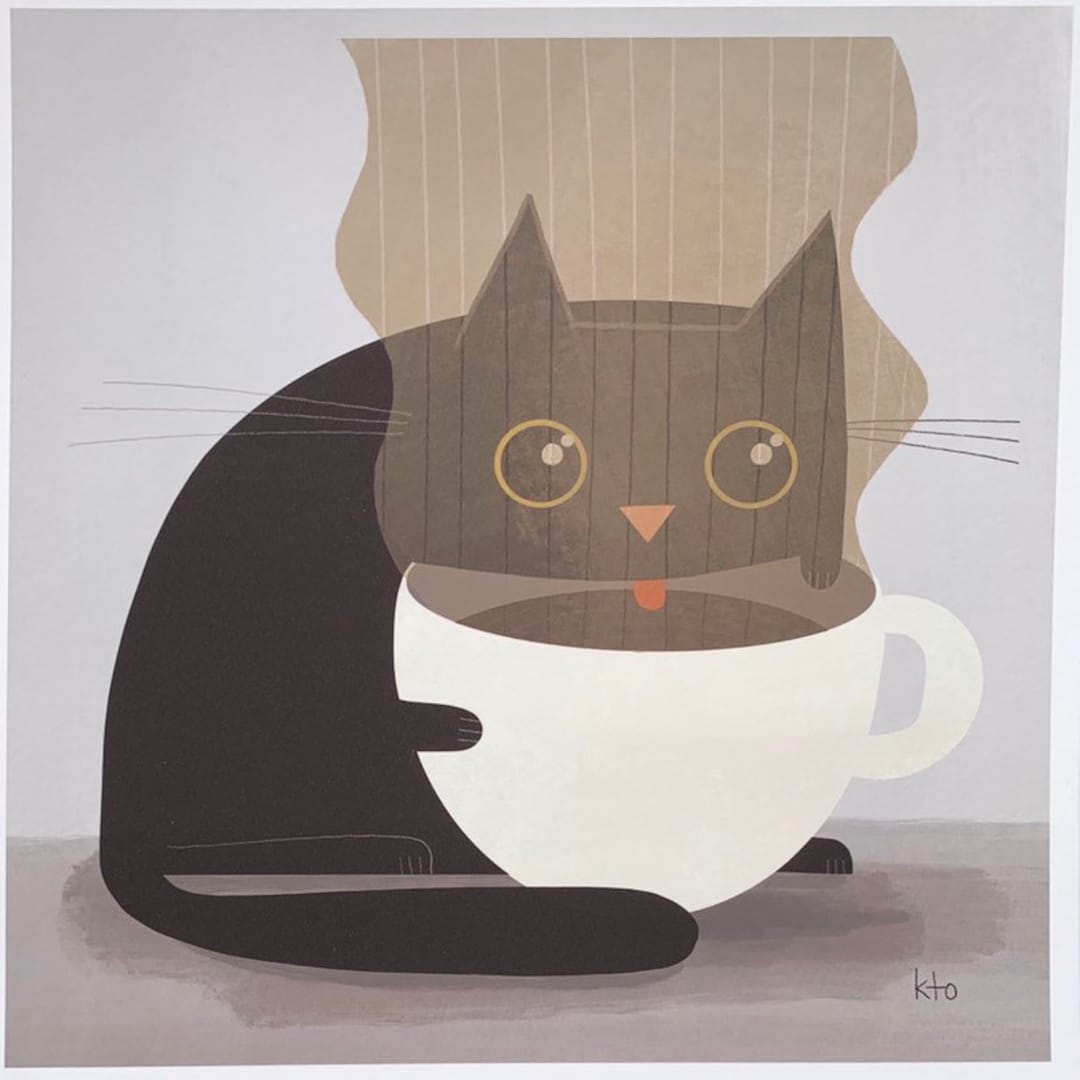 Coffee Cat Cute Art Print Cat Lovers Coffee Lovers Cat Illustration