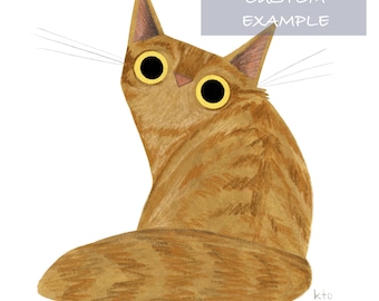 CUSTOM 8x8 Look Back Cat Illustration Print - Cat Lover Gift