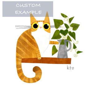Plant Cat No! Print Shelfie- Black Cat Illustration - Cute Cat Art