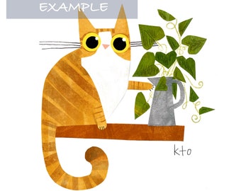 Plant Cat No! Print Shelfie- Black Cat Illustration - Cute Cat Art
