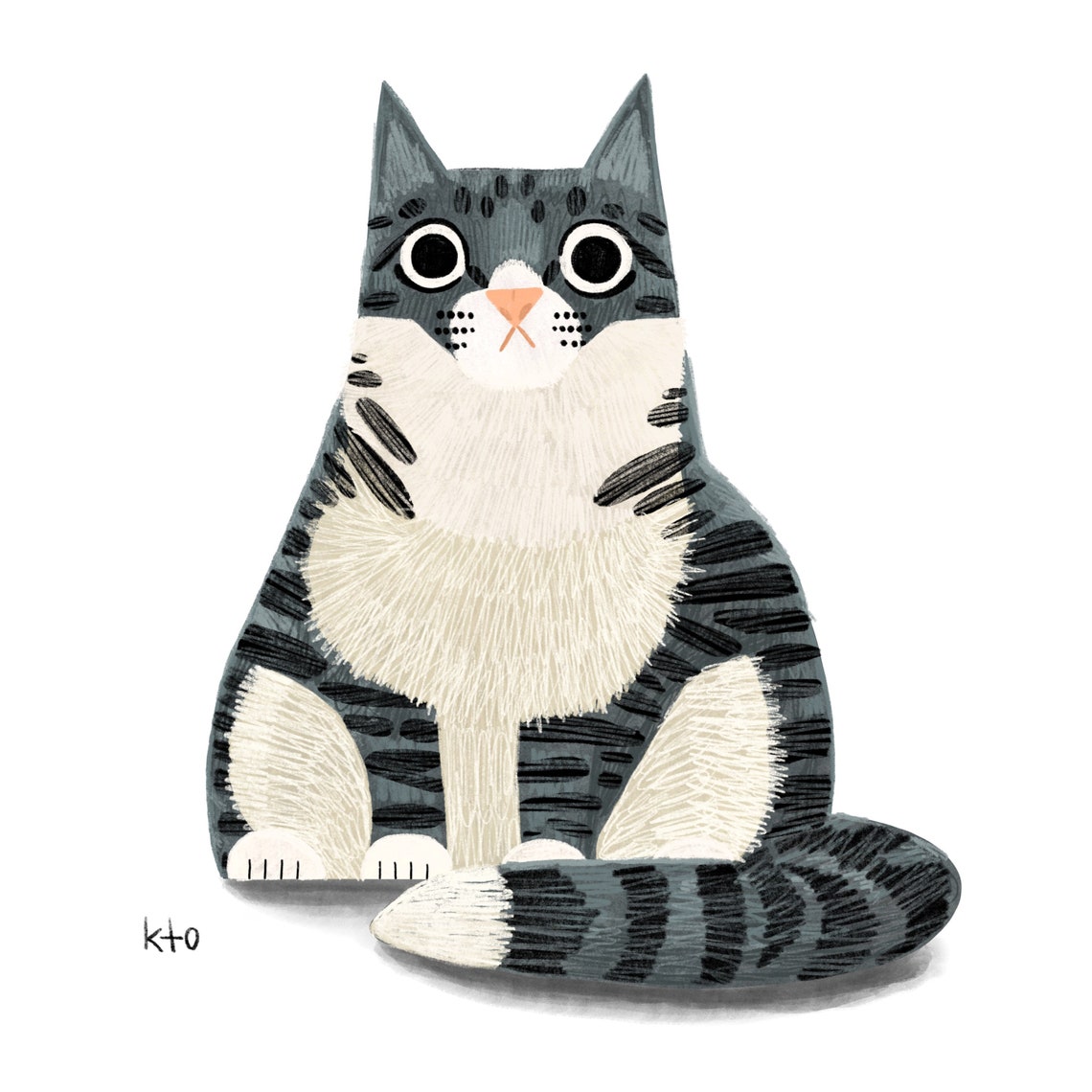 Grey Tabby Cat - Cute Art Print - Cat Lover - Cat Illustration - Etsy