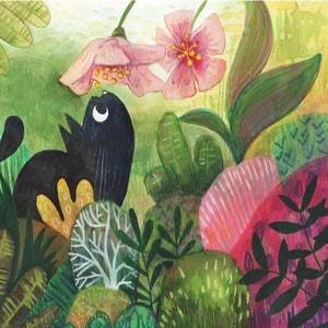 Black Cats Garden Walk Print - Cat Illustration - Cat Lover Gift