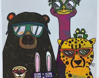 Cute Art Print - Sunglasses Animals - Otter Art - Bear Print - Ostrich Art - Frog Art - Cheetah Print - Colorful Art - Kids Room Print