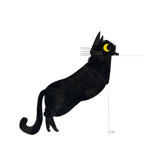 Black Cat Sneaky Peeky Print - Cat Illustration - Cute Art - Cat Lover