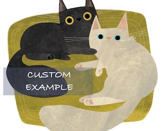 CUSTOM 8x8 Two Lounge Cats - Cat Illustration - Cute Cat Art - Happy Cats Art
