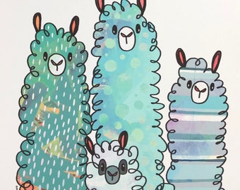 Llama Alpaca Print - Cute Art Print - Llama Illustration - Alpaca Art - Nursery Print - Llamalpaca - Baby Art - Colorful Art - Kid Room Art