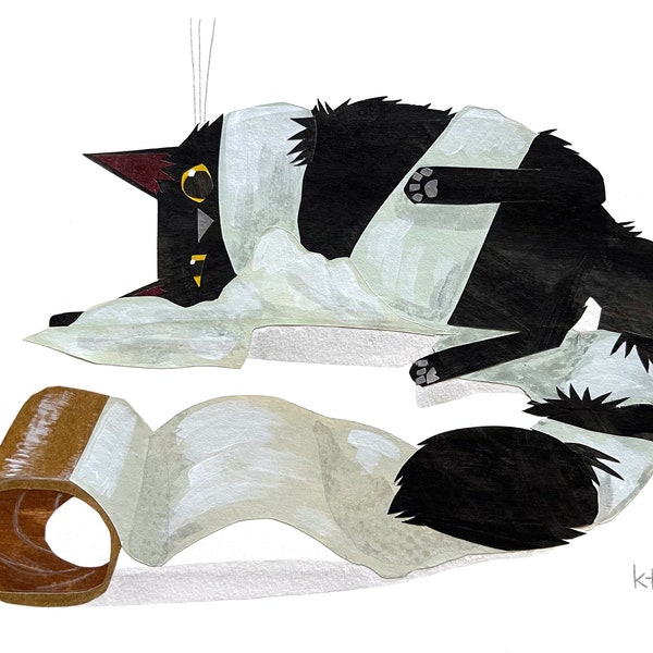 Black Cat 27 ROLL Collage Print - Black Cat October Cat Illustration - Cute Art - Cat Lover