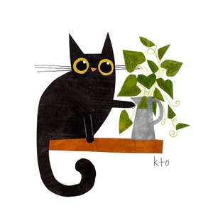 12x12 Cat Plant No! Print - Illustration - Cute Cat Art