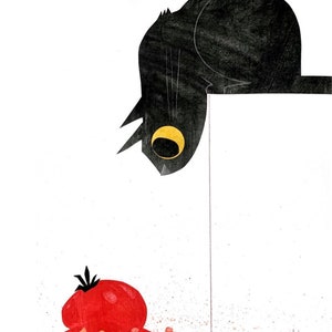 Black Cat Splat Tomato Print - Black Cat Illustration - Cute Cat Art