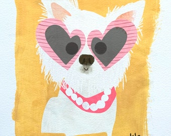 Sparkle Dog Illustration Print - Cute Dog Art - Sunglasses Dog Happy Print