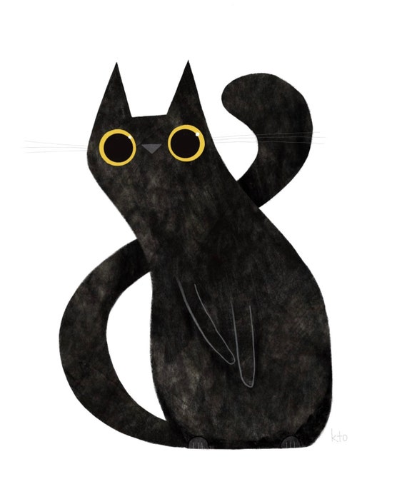 Black Cat Piqued Print Cat Illustration Cute Art Cat - Etsy Black Cat Piqued Print Cat Illustration Cute Art Cat - Etsy